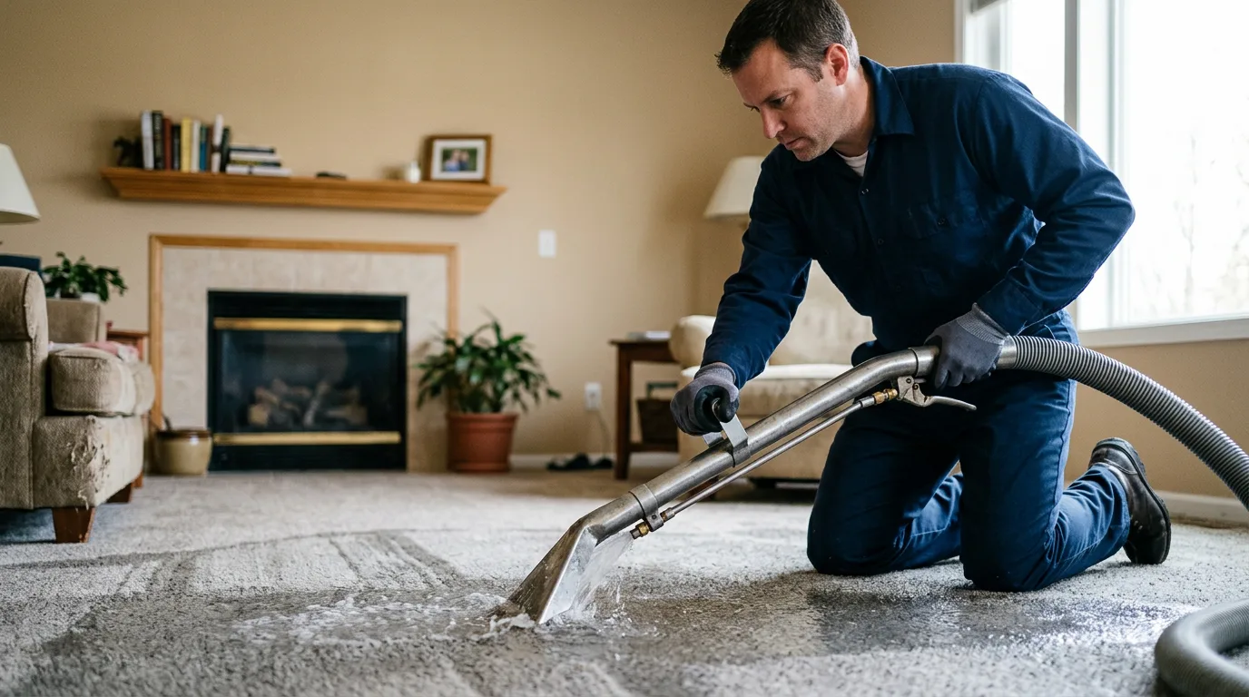 Water damage restoration technician working near Saint Paul, IN